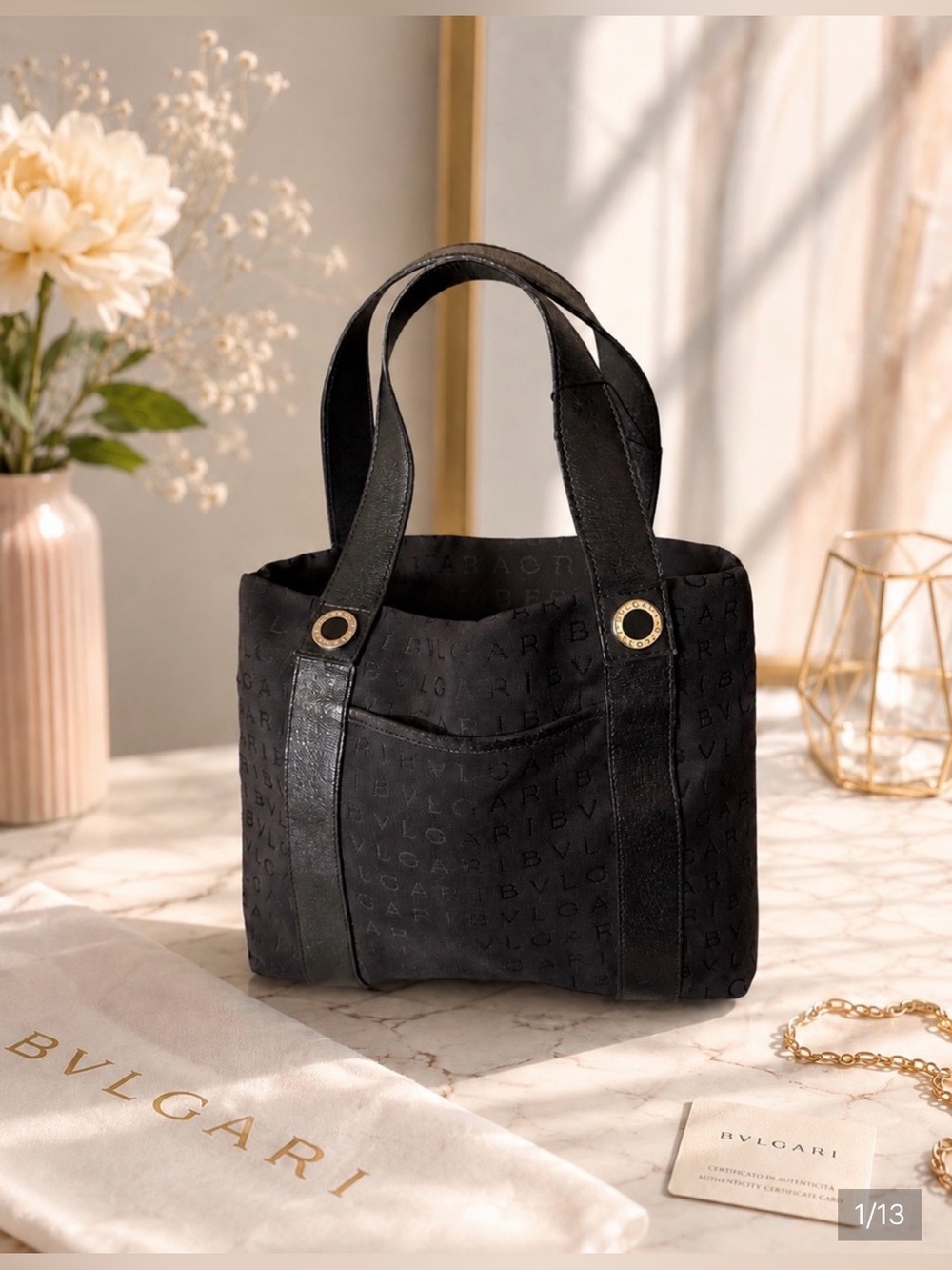 🖤Authentic Bvlgari Logomania Black Canva And Leather Tote 🖤 COA🖤